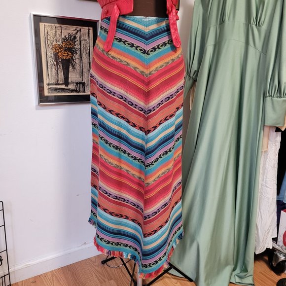 Vintage Woven Angled Skirt Fringed Western Style 100% Cotton - Picture 2 of 7